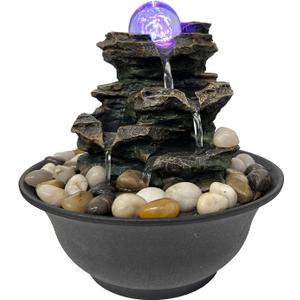 Spinning Orb Rock Cascading Tabletop Fountain, Zen Meditation Indoor Waterfall Feature with Colored LED Light & ON/Off Switch for Home Office Bedroom Relaxation