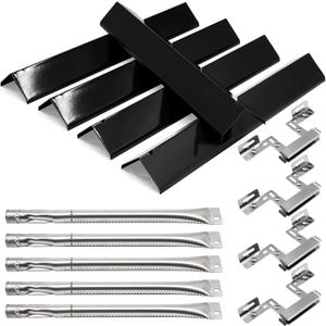 Hiorucet Grill Replacement Parts for Brinkmann 5 Burner 810-1750-S, 810-1751-S, 810-3551-0 Gas Grill, Stainless Steel Heat Plates, Grill Burner, Crossover Tube for Brinkmann Grill Replacement Parts