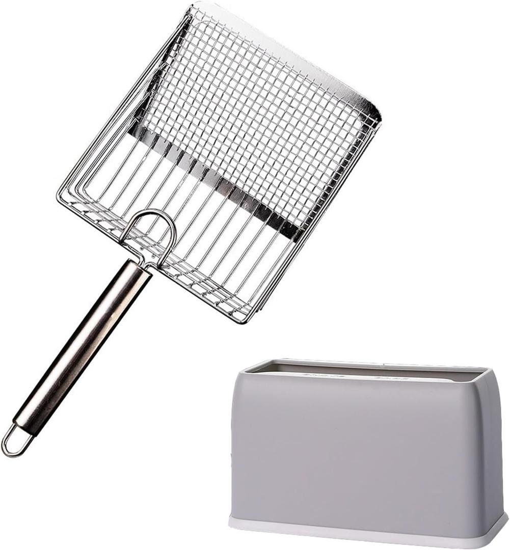 Cat Litter Scoop, Metal Scooper, Deep Shovel, Ergonomic Handle, Kitten Poop Sifting, Durable, Heavy Duty Speed Sifter, for Litter Box Silvery-Gray
