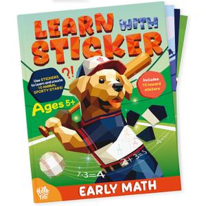 Learn by Sticker - Addition & Subtraction Workbook for Kids Ages 4-8, 8-12 - Create 10 Pages Sticker by Number Animal Sports Stars with Fun Games, Activities (Math)