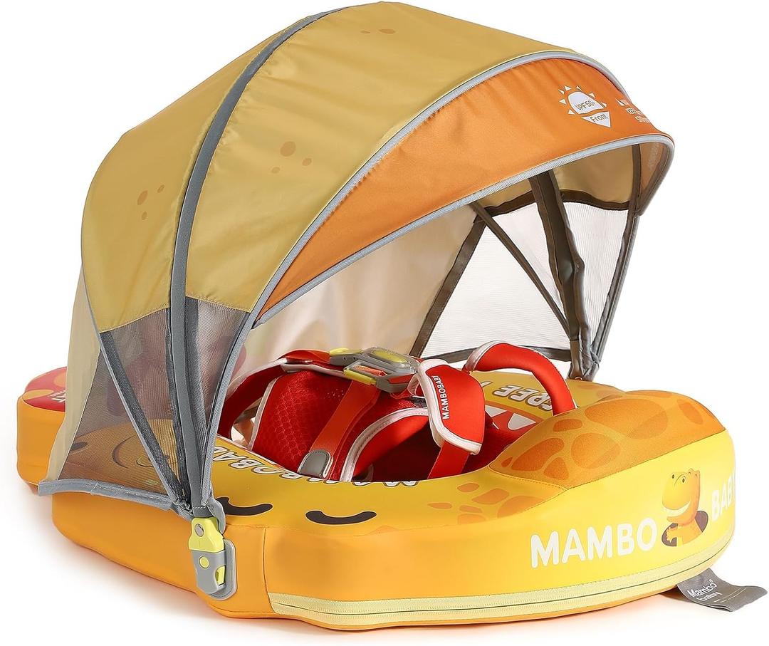 Mambobaby Float Non-Inflatable Baby Float with Canopy, Five-Point Safety System, 3D Canopy(Detachable) UPF 50+, Baby Pool Floats for 3-24 Months, Dual-Mode Toddler Swim Floaties