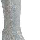 ABSOLEX Women Pointed Toe Rhinestone Block Medium Heel Knee High Boots (9, Silver)
