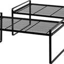 2Pack Kitchen Cabinet Shelf Counter Organizer Rack Pantry Storage Bathroom Bedroom Office Table Desk Space Saving Stackable Rust Resistant Non Slip Black Wide L16.1in W10.6in H7.3in