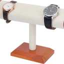 UNICRAFTALE Solid Wood T-Bar Watch Display Stand Faux Suede Jewelry Organizer Holder Beige Countertop Table Top Jewelry Tower Jewelry Accessory Showcase for Watch Bracelet 8.07"D x 2.76"W x 5.59"H