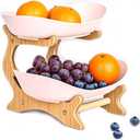 Fruit Bowl With Bamboo Wood Stand, Fruit&Vegetable Candy Dish Decor Basket for Kitchen CounterLarge Capacity Vegetable Storage Stand Snacks Rack Tray Plate Rack