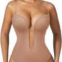 Women Shapewear Backless Body Bra Shaper Womens Plus Size Plunge Invishaper Low Back Thong Bodysuits Open Crotch Daily Use, Large