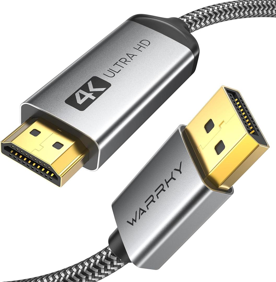 WARRKY 4K DisplayPort to HDMI Cable [UHD, Metal Case, Nylon Cable] 6FT Unidirectional Display Port 1.2 Source to HDMI 1.4 Screen, DP to HDMI Compatible for Computer, NVIDIA, AMD, Dell, Lenovo, Monitor