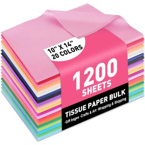 1200 Sheets Tissue Paper, 20 Colors 10" X 14" Tissue Papers for Gift Bags Birthday Party Flower Decoration, Colored Tissue Paper Bulk for Packaging