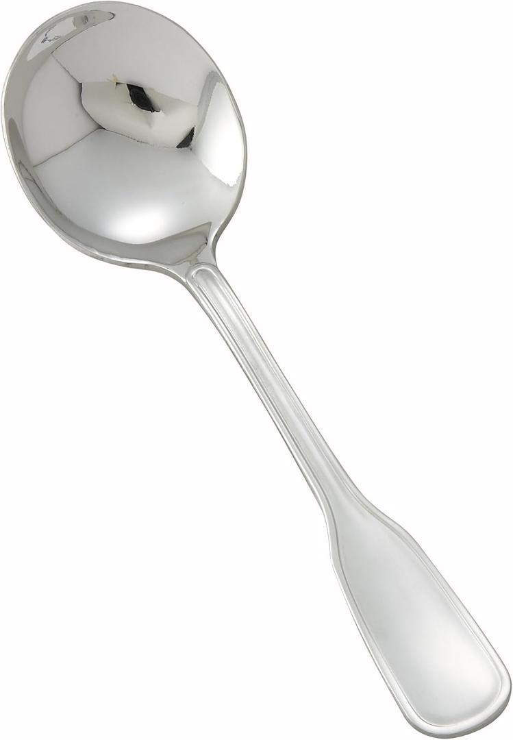 Winco 12-Piece Oxford Bouillon Spoon Set, 18-8 Stainless Steel,Silver