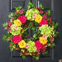 MARTINE MALL Spring Wreaths for Front Door 24 Inch Large Spring Summer Door Wreath Vibrant Colorful Hydrangea Rose Wreaths Artificial Flower Wreath for Indoor Outdoor Wall Farmhouse Porch Window Decor