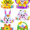 Winlyn 24 Sets Easter Craft Kits Spring Crafts DIY Easter Headbands Craft Kits Bunny Chick Lamb Butterfly Flower Basket Foam Stickers Spring Arts and Crafts for Kids Classroom Activities Party Favors