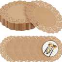 MCEAST 300 Pack Round Brown Kraft Paper Doilies 13.5 Inches Lace Paper Place Mats Rustic Scallop Doily Disposable Table Pads for Food Cakes Crafts Party Weddings Tableware Decor