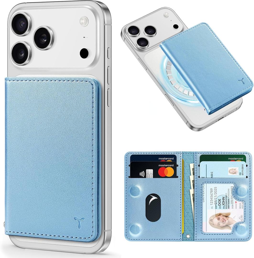TUCCH for Magsafe Wallet with 6 Card Holders, RFID Blocking Clear ID Window PU Leather Men Women Folio Magnetic Phone Wallet for iPhone 17/16/15/14/13/12/Plus/Air/Pro/Pro Max Series, Pearly Light Blue