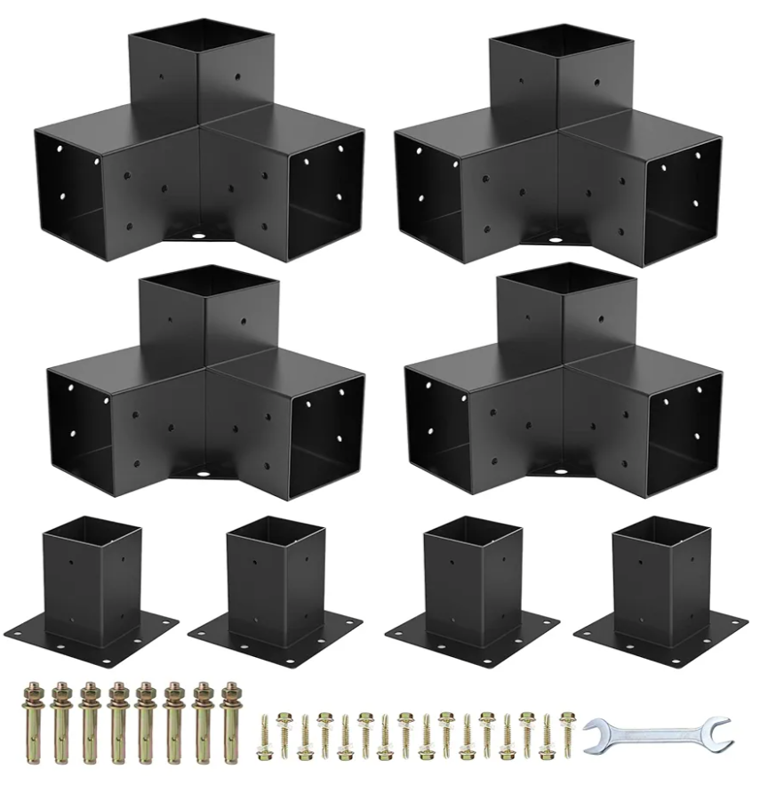 Pergola Brackets 4x4Woodworks Pergola kit Modular Modern Outdoor pergola Hardware Kit DIY Elevated Wood Stand kit Includes 4 Bracket Shoulders 4 Boots for 4x4 (Actual: 3.5x3.5 Inch) Lumber