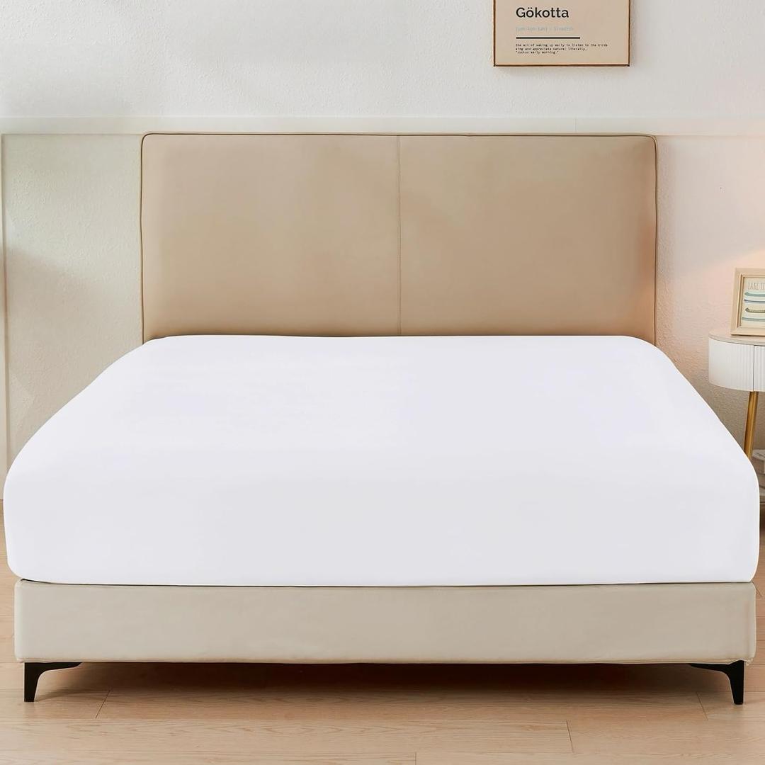 GOKOTTA Full Fitted Sheet Only, 15-Inch Deep Pocket Full Size Fitted Sheet with Elastic Corner Straps -Washed & Brushed Microfiber Polyester- Ultra Soft, Hotel Luxury, Non Slip, Wrinkle-Free - White