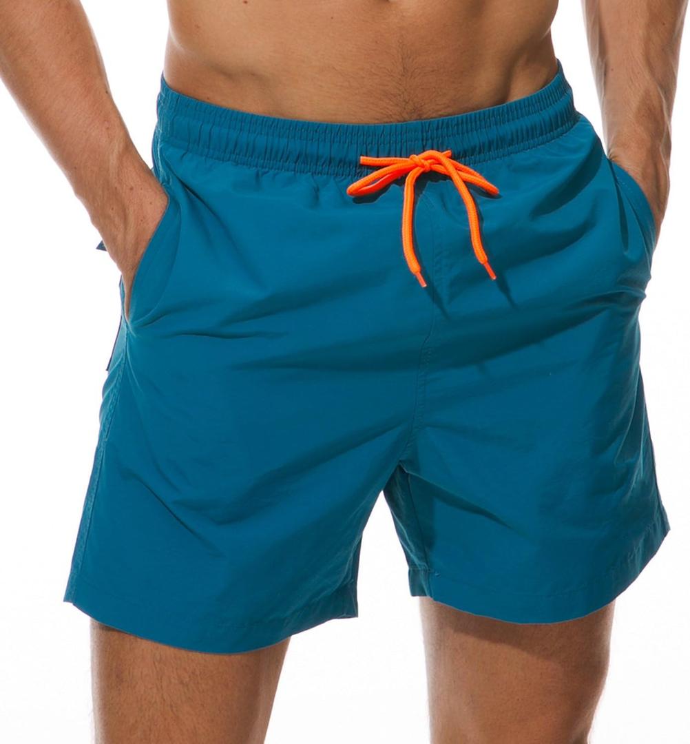 SILKWORLD Men's Swim Trunks Quick Dry Beach Shorts with Pockets (Medium, Peacock Blue)