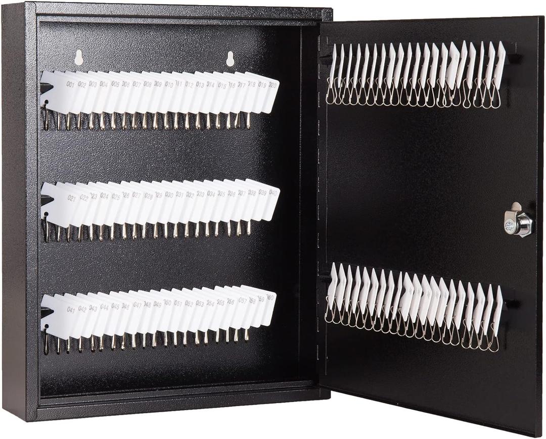 UMEKEN Key Box Wall Mount 100 Position Metal Valet Key Cabinet Lock Box with Key Tags, Key Holder Lockbox Key Organizer Safe Storage Locker Box, Black, 14" x 3.15" x 17.13"