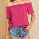 MakeMeChic Women's Summer Off Shoulder Tops Ruffle Short Sleeve Dressy Casual Blouse Top (Pink, M)