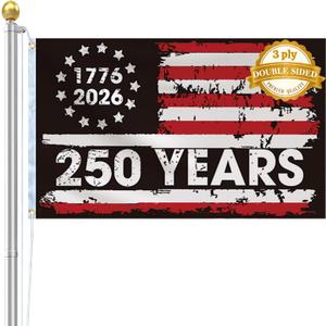 American 250th Anniversary Flag, Double Sided 3 ply 3 * 5 ft, American Flags for Outside, Heavy Duty, 4th of July Decorations, USA 1776-2026 250th Birthday Premium Flag with Grommets (Style 1)
