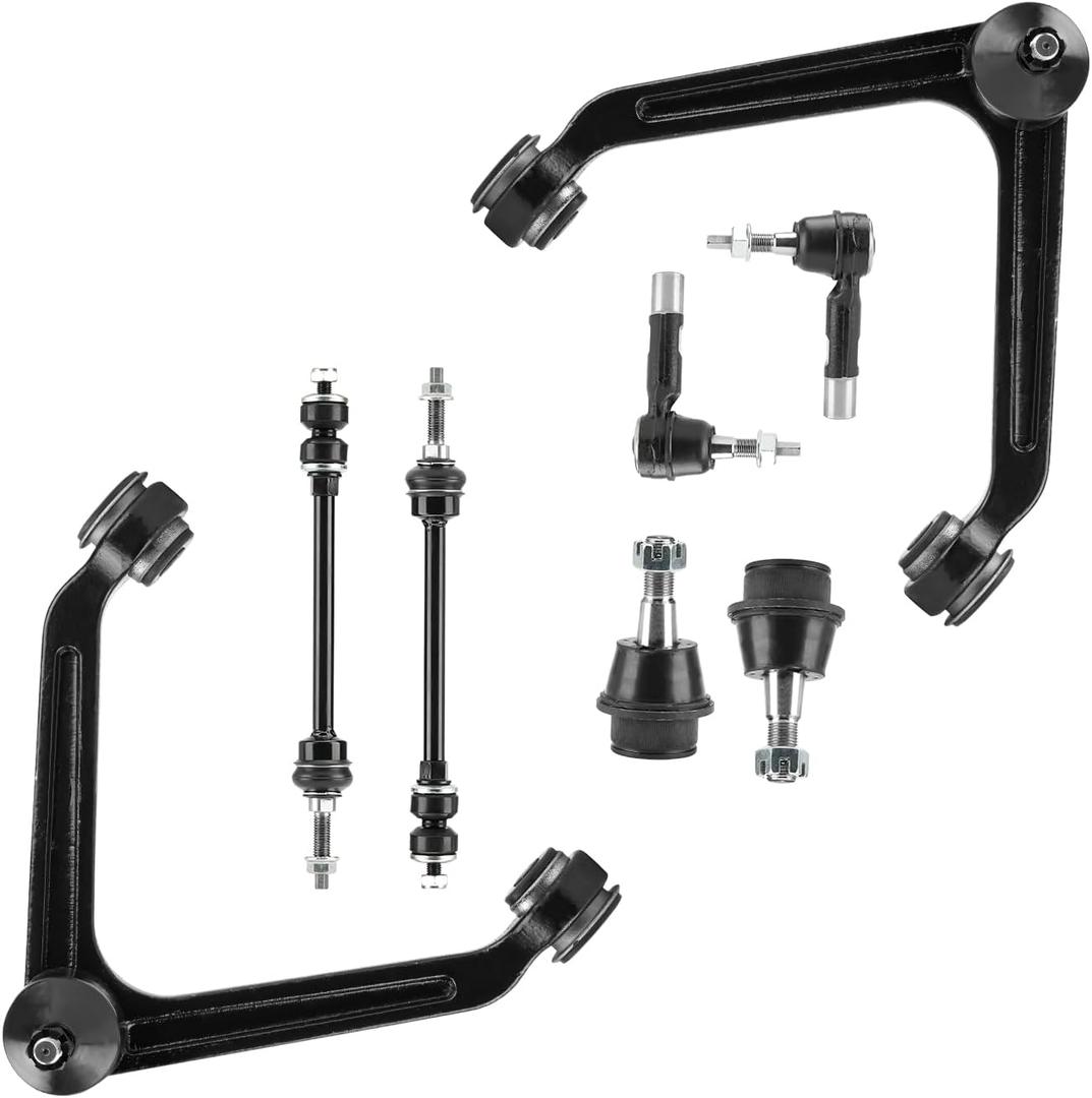 8pc Front Upper Control Arms Suspension Kit Fit for Dodge Ram 1500 2002 2003 2004 2005 (4WD ONLY - 5-Lug) with Lower Ball Joints Sway Bar Links Outer Tie Rod End Link Replacement