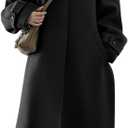 chouyatou Women's Winter Hidden Single Breasted Wool Coat Raglan Sleeve Business Long Wool Overcoat (Small, Black)