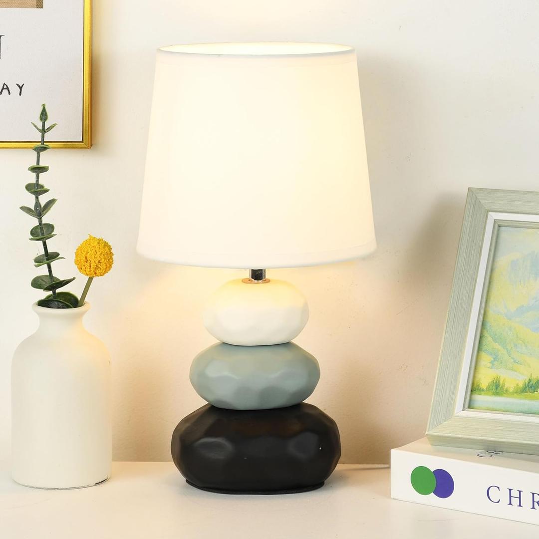 Lampwell BERO Off White Small Table Lamp for Living Room as Bedside Table Lamp for Bedroom,Modern Kids Night Ceramic Table Lamp, 6.50H11.89IN,Bulb Excluded