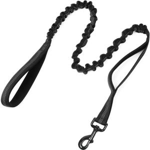 rabbitgoo Tactical Bungee Dog Leash with Shock Absorption, Military Training Leash with 2 Padded Control Handles for Medium Large Dogs, 5.2FT, Black