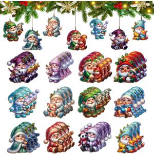 2 x Generic Christmas Wooden Gnome Animal Ornaments, Handcrafted Holiday Decorations, 3.15 Inch, 36 Pack, 12 Unique Designs with Hemp Rope for Tree, Home Decor