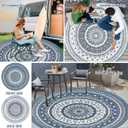 Cekene Round Outdoor Patio Rugs 8Ft Waterproof Reversible Outdoor Rugs with Carry Bags Lightweight Plastic Straw Rugs Portable RV Camping Mat Blue Floor Carpet for Deck Porch Picnic BBQ