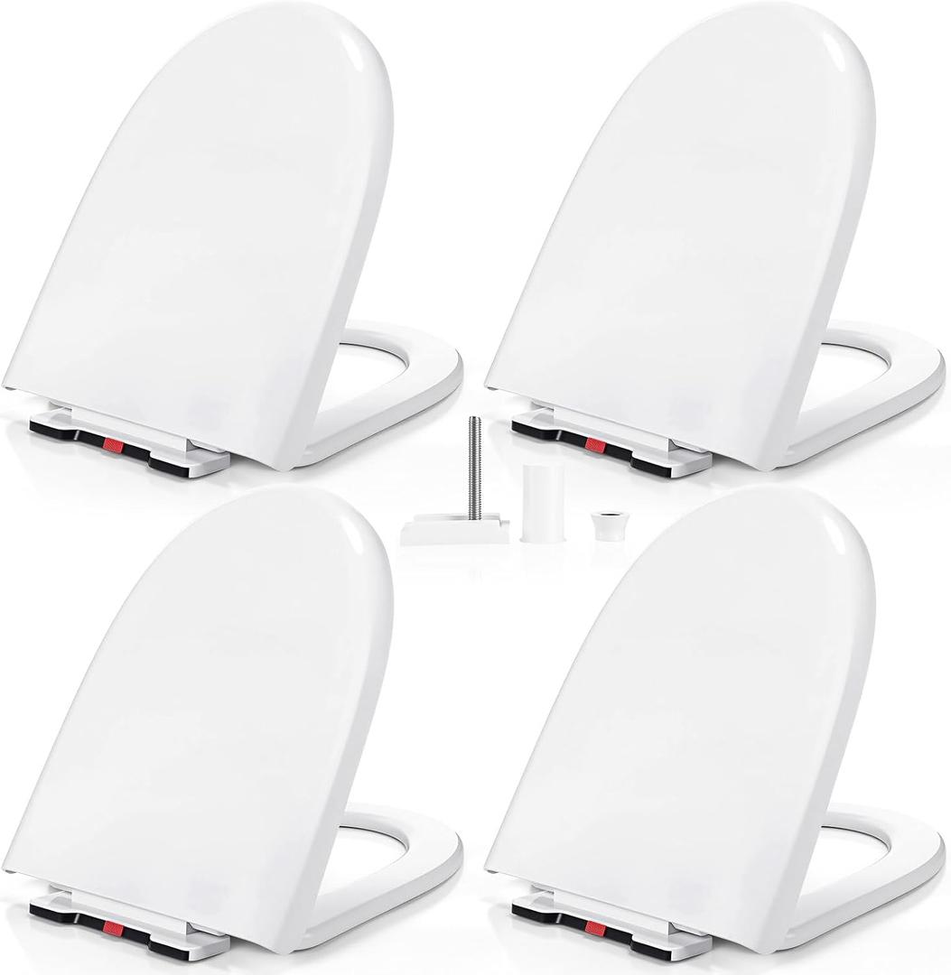 4 Pack Toilet Seat U Elongated Quiet Close PP Material Heavy Duty White Toilet Seat Replacement, Quick Release Flip Hinges, Easy Cleaning