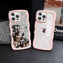 for iPhone 16 Pro Max Wavy Clear Silicone Bow Ribbon Women Trendy Cute Kawaii Girly Aesthetic Protective Shockproof Phone Cases with Beaded Phone Strap Lanyard Pink