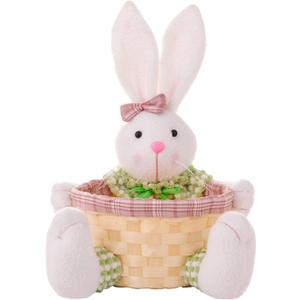 Easter Bunny Decor Candy Storage Basket, Handwoven Easter Bunny Candy Dishes Bowl，Cute Easter Eggs Container for Table Home Office Table Shelf Decor Party Wedding，Halloween and Christmas Day (pink)