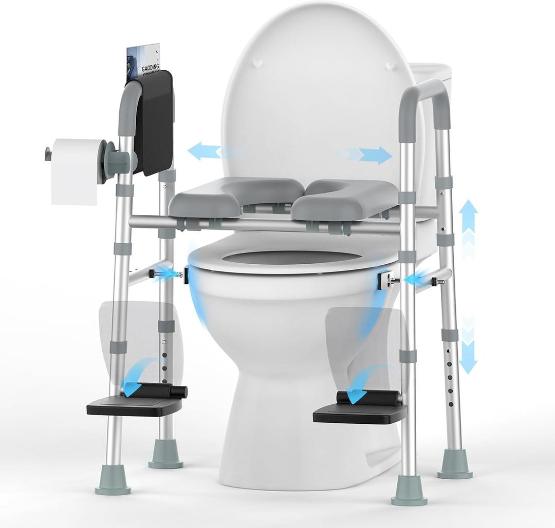 FSA&HSA Eligible Toilet Seat Risers with Footrests, Adjustable Height/Width Raised Toilet Seat with Handles, Fit Any Toilet Riser Heavy Duty Up to 500lbs, for Elderly, Handicap, Elevated, Pregnant