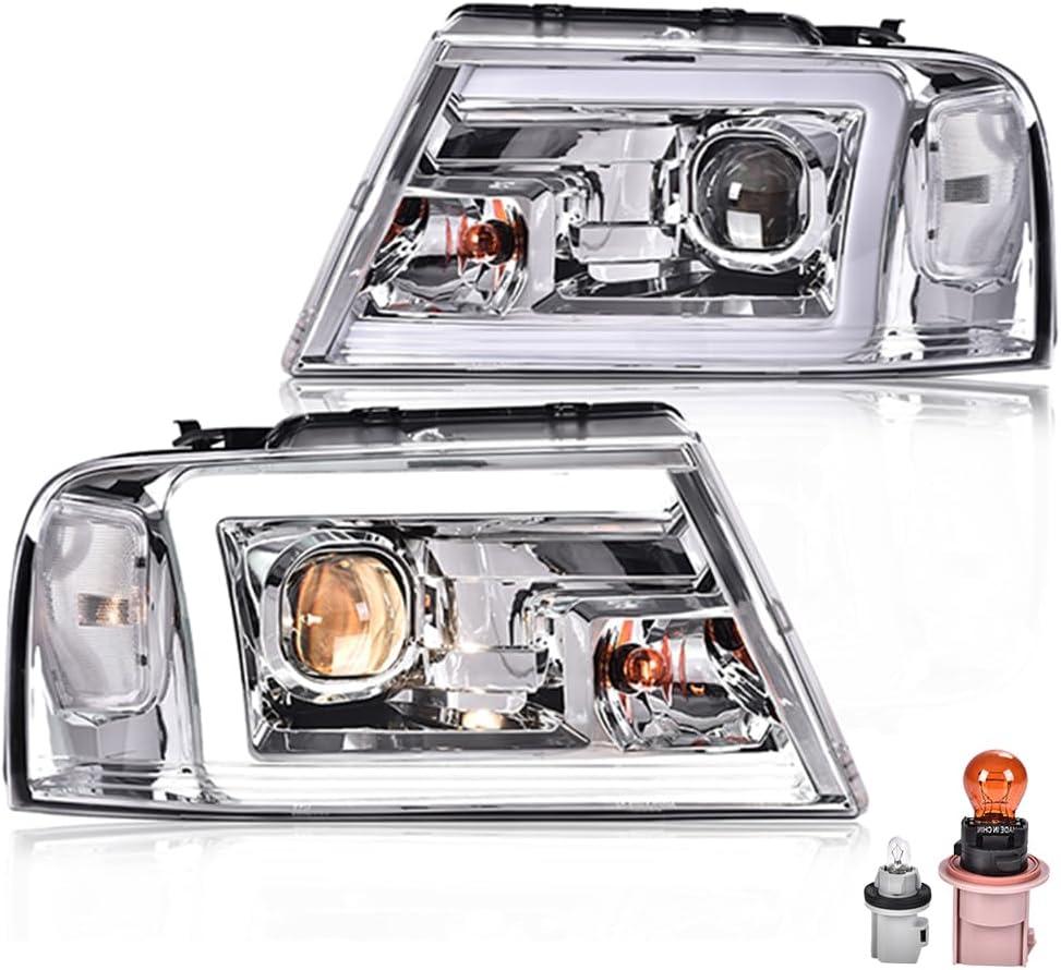 G-PLUS LED DRL Headlights, Compatible with 2004-2008 Ford F150/ 2006-2008 Lincoln Mark Lt(NOT Compatible with 2004 F150 Heritage/Flareside Beds Models), Clear lens Chrome Housing Clear Reflector
