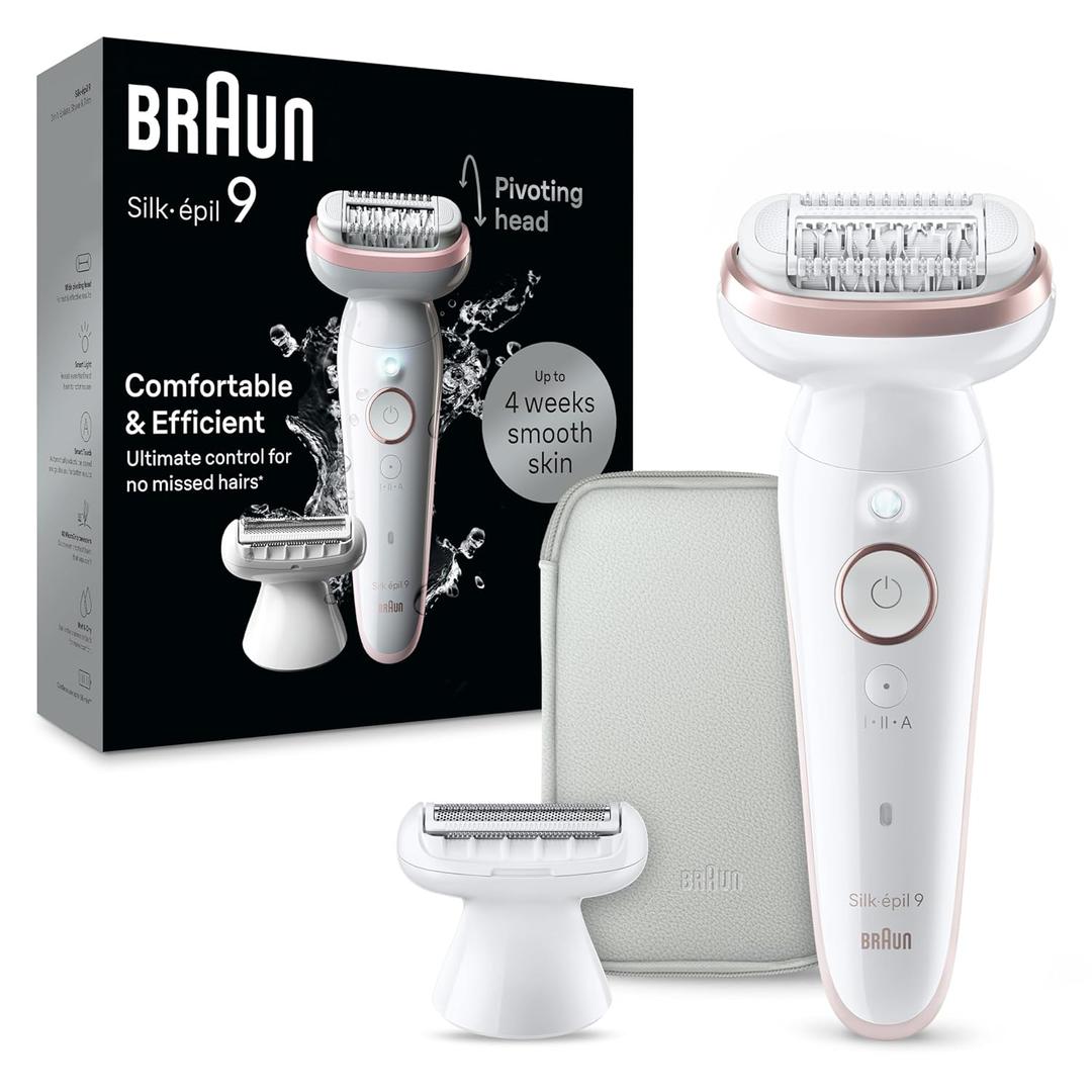 Braun Epilator Silk-pil 9, Hair Removal Device, Women Shaver & Trimmer, Pivoting Head, Wet and Dry Epilator, Includes Shaver Head and Trimmer Comb, SES9-030