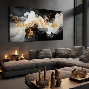 JuhaiArt Large White Wall Art Abstract Canvas Picture for Office, 59"L x 29"W