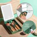 BS-MALL Travel Makeup Brush Set 14 Pcs Foundation Powder Concealers Eye Shadows with LED Light Mirror, Green