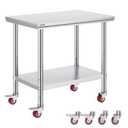 Vevor Mophorn Stainless Steel Work Table 36x24 Inch with 4 Wheels, Casters Heavy Duty Food Prep Worktable for Commercial Kitchen Restaurant, Silver