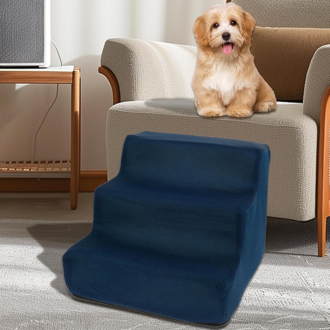 Dog Steps for Sofa Low Bed Couch, Washable Dog Stairs Step, Portable Pet Step Stairs Puppy Ramp Cat Scratching, Practical Puppy Stairs, High Density Foam Portable Pet Bed Couch