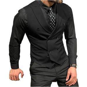 Men's Peak Lapel Double Breasted Suit Vests Casual Business Vests Slim Fit Waistcoat For Wedding Groom Dating (Medium, Black)