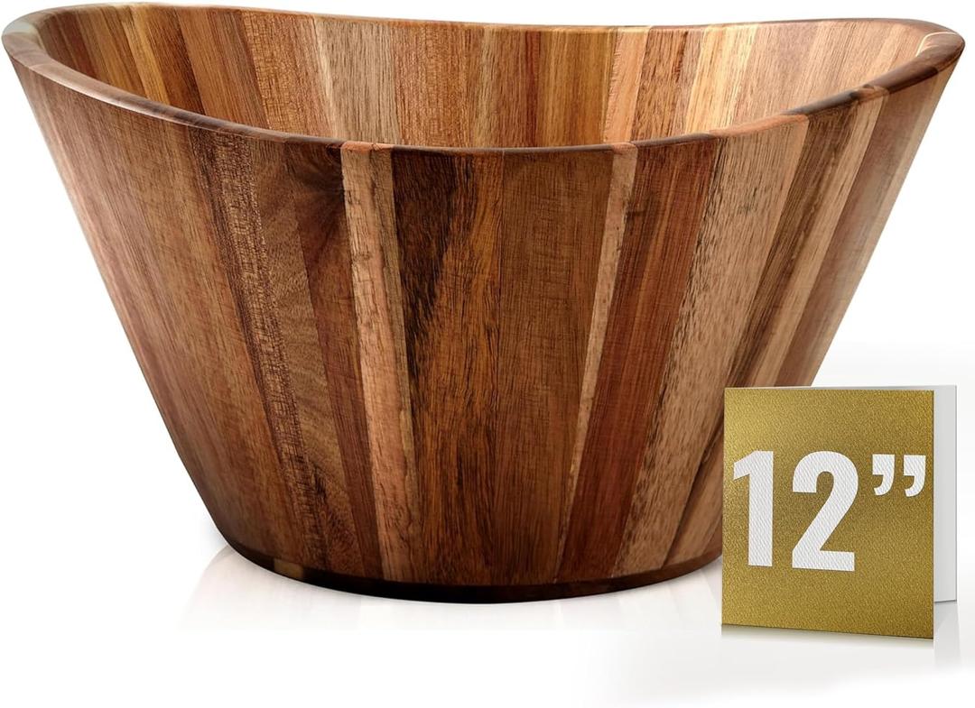 Wooden Salad Bowl, Wooden Bowl, Fruit Bowl - 12" Wavy Large Salad Bowl for Serving, Handmade, Durable and Stylish Natural Wood Dining Accessory by Woodenhouse