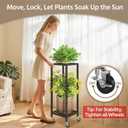 LASZOLA 2 Tier Black Metal Plant Stand Indoor Outdoor with Wheel for Large Planter, Modern Heavy Duty Tall Rolling Rack for Corner House Bathroom Patio Floor, Iron Flower Shelf Holder for Orchid Fern