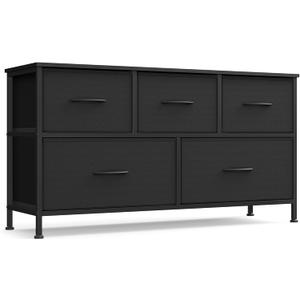 SONGMICS Dresser for Bedroom, Chest of Drawers, Steel, MDF, 5 Non-Woven Fabric Drawers, Storage Organizer Unit, Closet, Entryway, Ink Black and Ebony Black ULGS322B01S