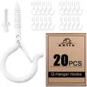 ADIIL 20 PCS Q Hanger Hooks with Safety Buckle, Windproof Screw Hooks for Hanging Outdoor String Lights, Plants, Christmas Patio Lights, 2.2 Inches, White