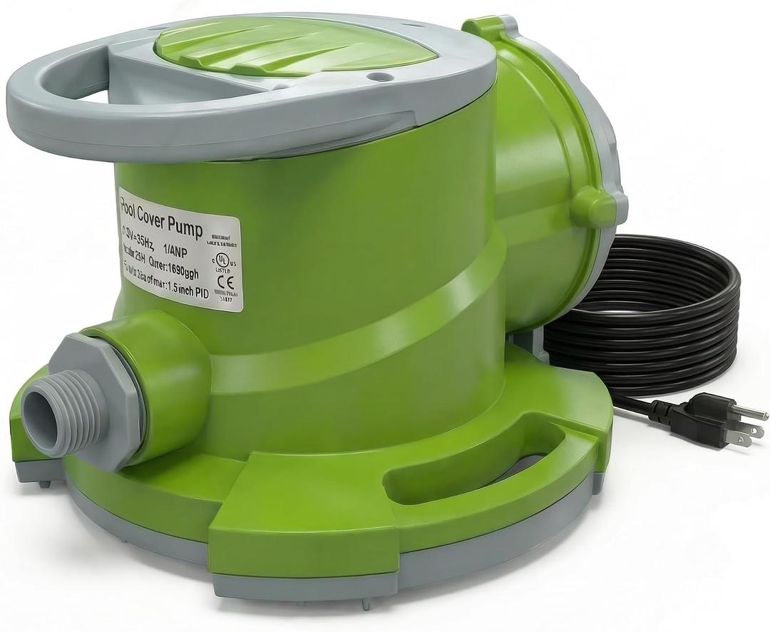 1/4 HP Automatic Swimming Pool Cover Pump,1800 GPH 25FT Head Submersible Sump Pump with 3/4” Check Valve Adapter, 25FT Power Cord, Automatic On/Off Water Removal for Pool, Rooftops, Basement