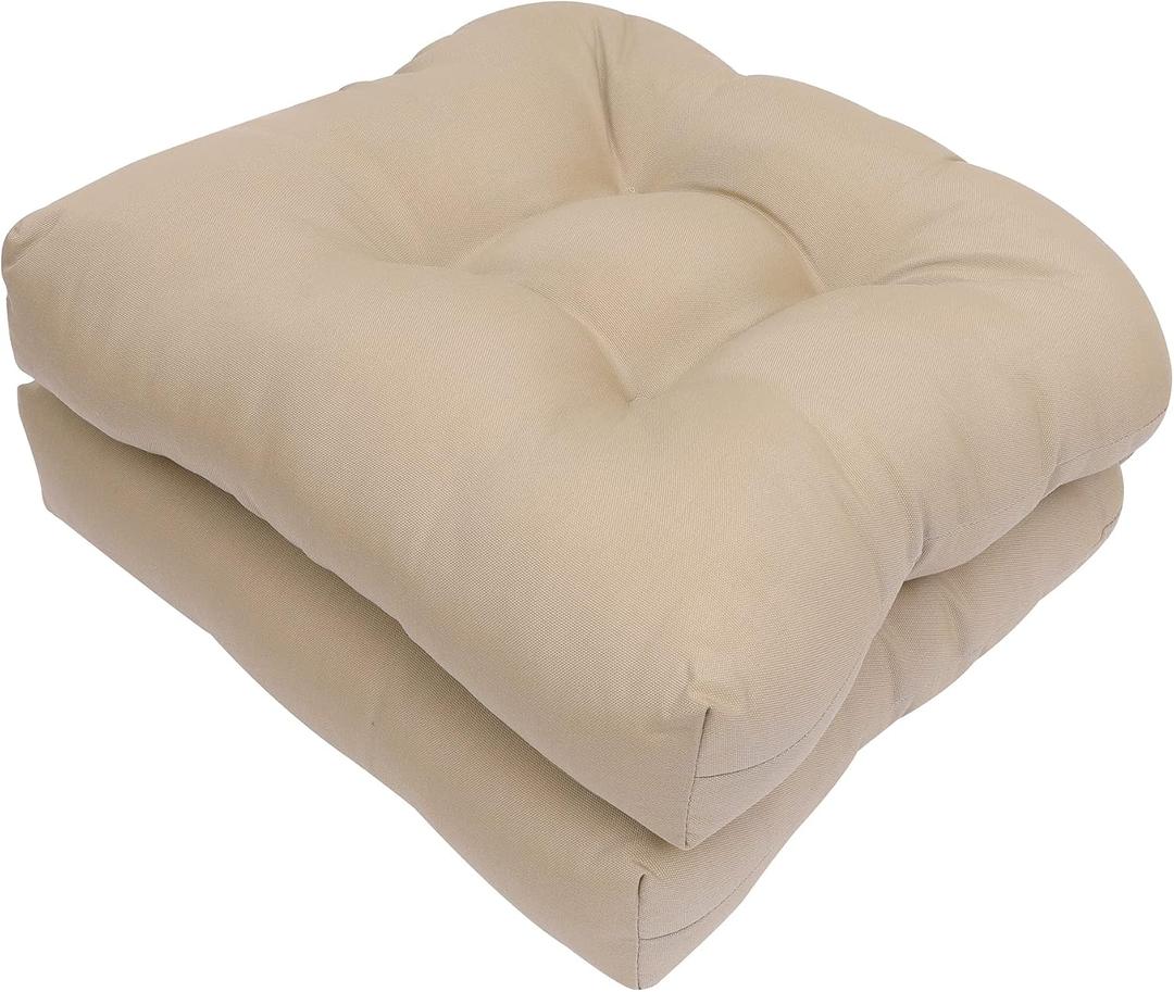 RACE LEAF Outdoor Seat Cushions Set of 2, 19" x 19" Square Patio Cushions, Plump Filling Tufted Water-Resistant Olefin Chair Seat Cushion with Ties for Non-Slip Support, Khaki