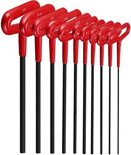 Honoson 10 Pieces T-handle Hex Key Set 9 Inch Long Hex Key Wrenches Kit Sizes 3/32, 7/64, 1/8, 9/64, 5/32, 3/16, 7/32, 1/4, 5/16, 3/8 Inches for Christmas Men Gift (Red)