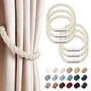 NICEEC 6 Pack Strong Magnetic Curtain Tiebacks Modern Simple Style Drape Tie Backs Convenient Decorative Weave Rope Curtain Holdbacks for Thin or Thick Home & Office Window Draperies (Beige)