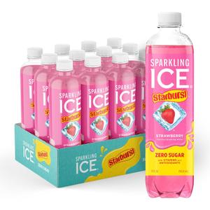 Sparkling Ice STARBURST Strawberry, Zero Sugar Flavored Sparkling Water, with Vitamins and Antioxidants, Low Calorie Beverage, 17 fl oz Bottles (Pack of 12) Best By 02/02/2025