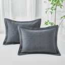 WINLIFE 100% Cotton Quilted Pillow Sham Floral Printed Pillow Cover Set of 2 (King Size, Dark Grey) (36" x 20" (Pack of 2))